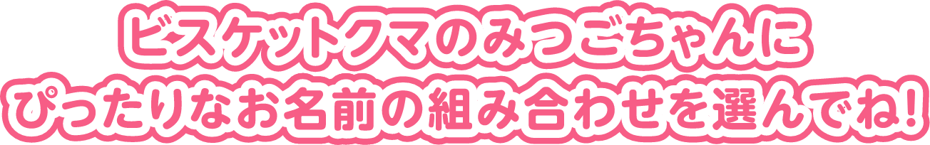 ビスケットクマのみつごちゃんにぴったりなお名前の組み合わせを選んでね！